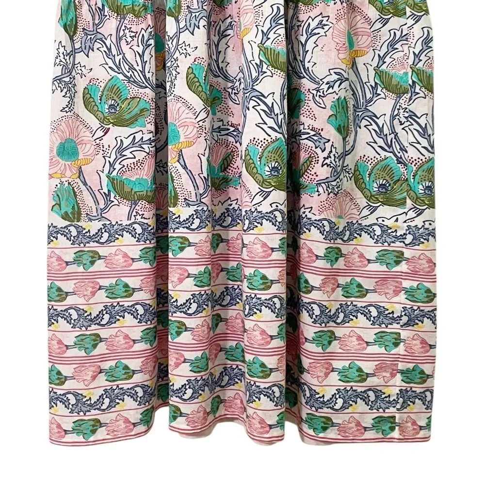 NWT Bindu Anika Dress Pink Multi Floral Ruffle Sleeve Maxi Boho Resort Sz Small - Picture 8 of 13